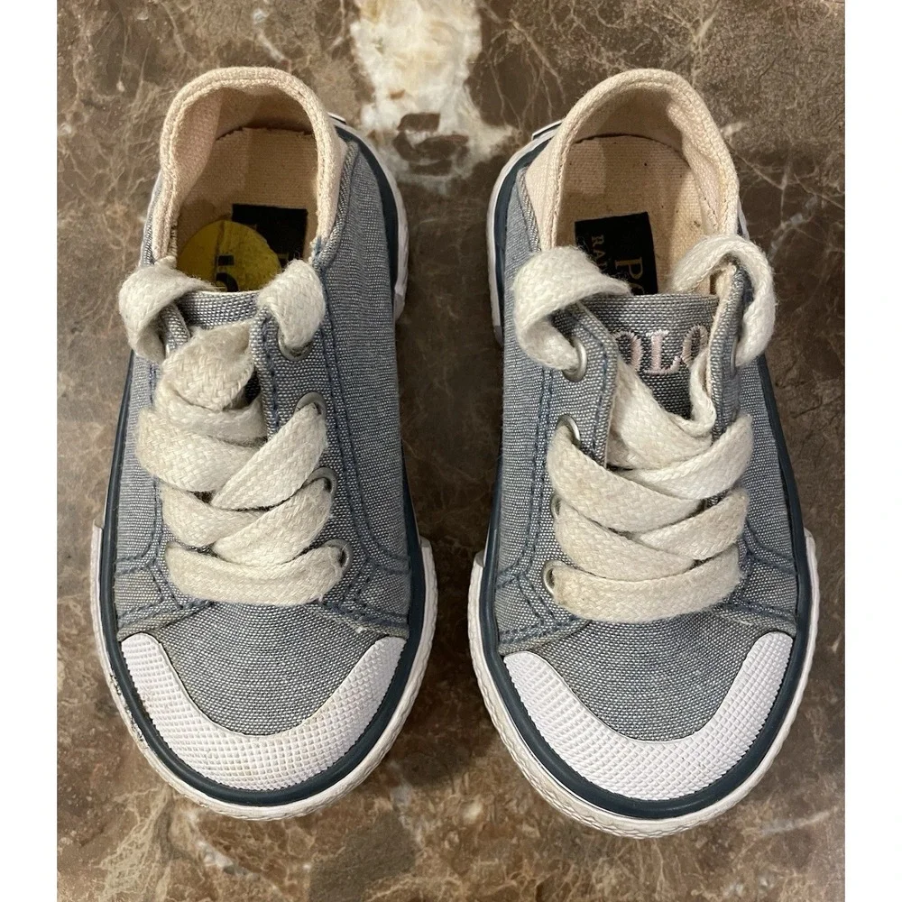 Polo Ralph Lauren Toddler Kid Baby Blue Denim Pink Sneakers Shoes Laces‎ Size 5